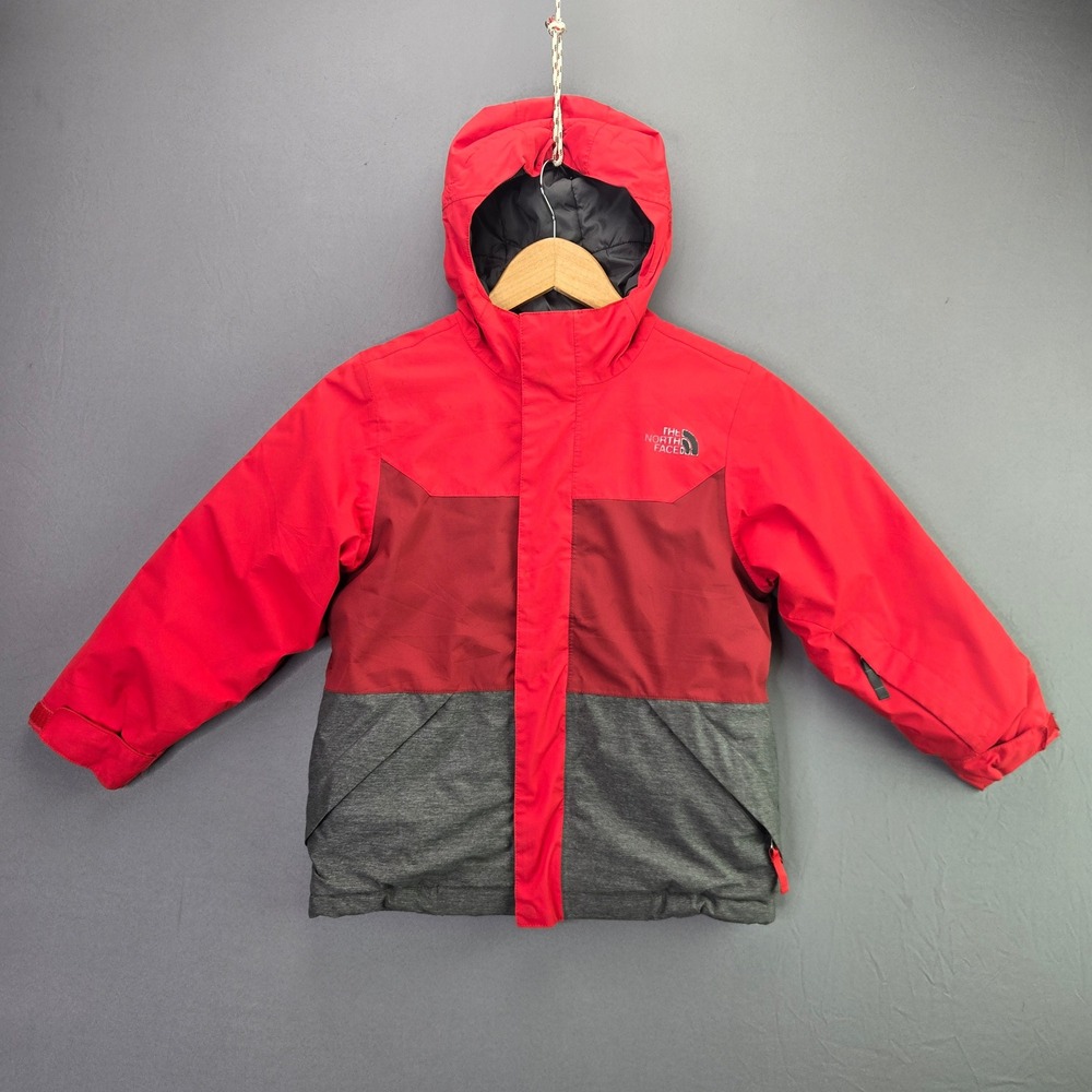 The North Face Boys Jacket XS 6 Red Grey Colorblock Hooded Ski Winter Coat 3682
